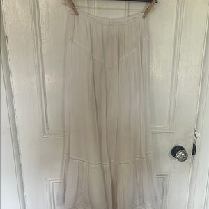 Aerie Cream Maxi A-Line Skirt with Pleated design